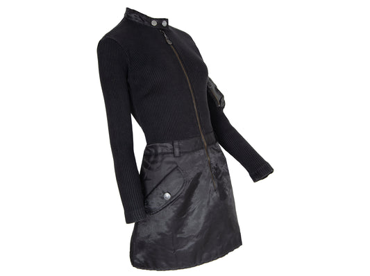 90s Jean Paul Gaultier long sleeves cargo pockets sweater dress / 1990s Gaultier black knit and nylon multi pockets mock neck tunic
