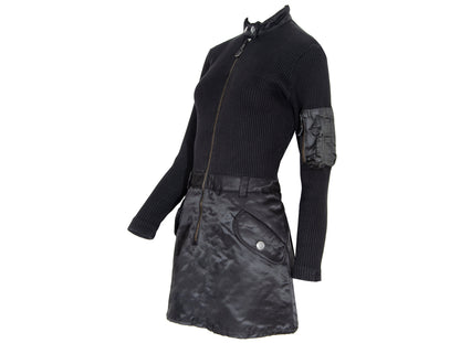 90s Jean Paul Gaultier long sleeves cargo pockets sweater dress / 1990s Gaultier black knit and nylon multi pockets mock neck tunic