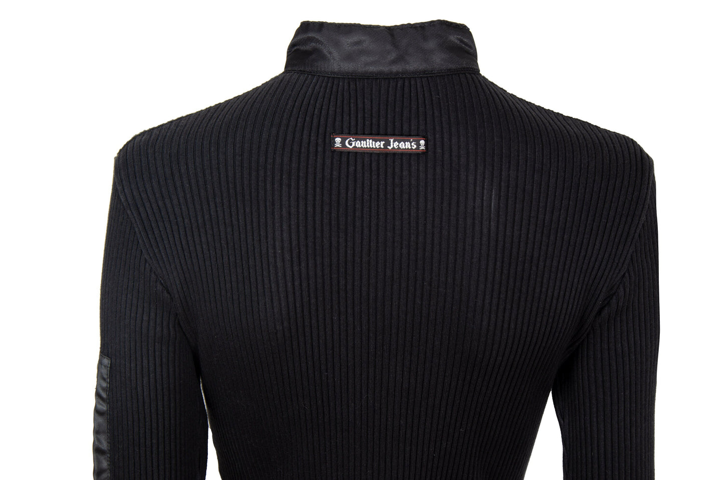 90s Jean Paul Gaultier long sleeves cargo pockets sweater dress / 1990s Gaultier black knit and nylon multi pockets mock neck tunic