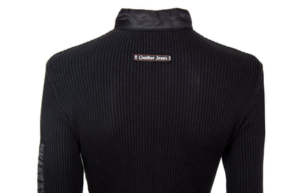 90s Jean Paul Gaultier long sleeves cargo pockets sweater dress / 1990s Gaultier black knit and nylon multi pockets mock neck tunic