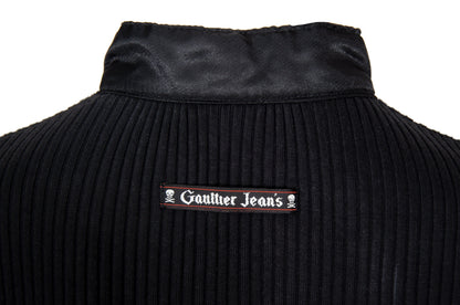90s Jean Paul Gaultier long sleeves cargo pockets sweater dress / 1990s Gaultier black knit and nylon multi pockets mock neck tunic