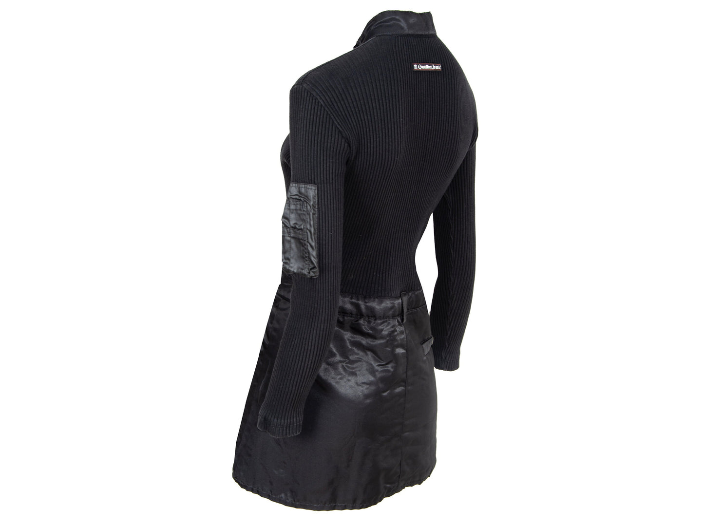 90s Jean Paul Gaultier long sleeves cargo pockets sweater dress / 1990s Gaultier black knit and nylon multi pockets mock neck tunic