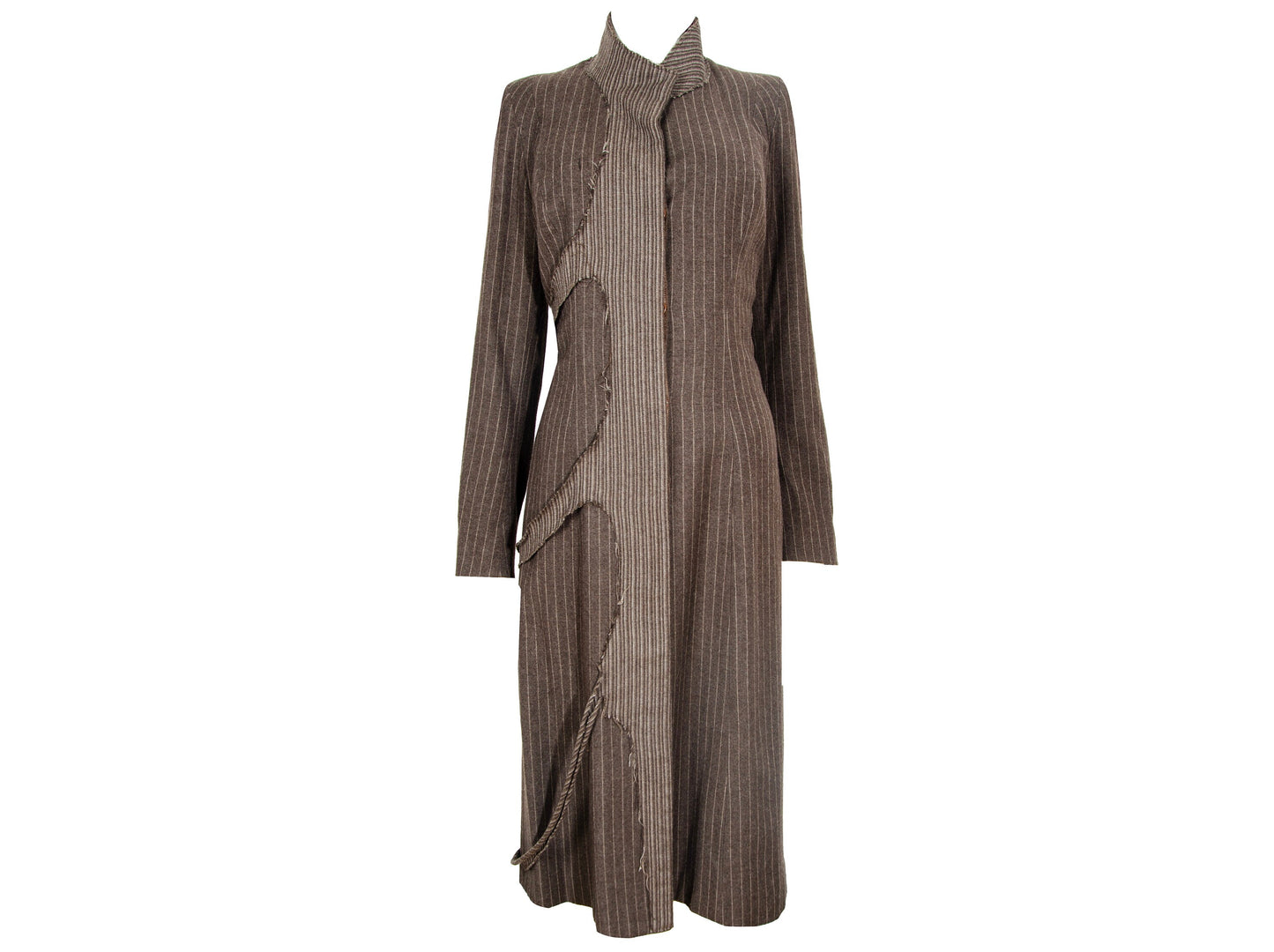 90s Amaya Arzuaga avant garde brown striped coat / Deformed raw edge long wool jacket / Made in Spain