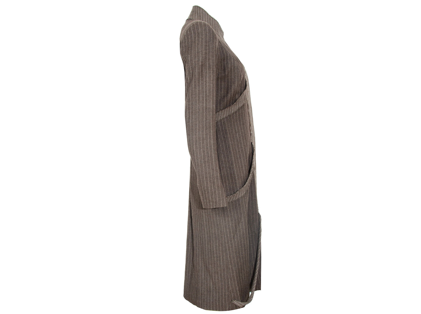 90s Amaya Arzuaga avant garde brown striped coat / Deformed raw edge long wool jacket / Made in Spain