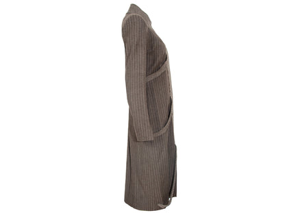 90s Amaya Arzuaga avant garde brown striped coat / Deformed raw edge long wool jacket / Made in Spain