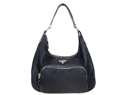 90s Prada black nylon and leather shoulder bag