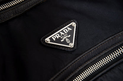 90s Prada black nylon and leather shoulder bag