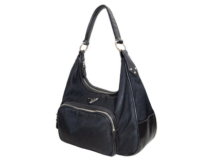 90s Prada black nylon and leather shoulder bag