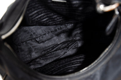 90s Prada black nylon and leather shoulder bag
