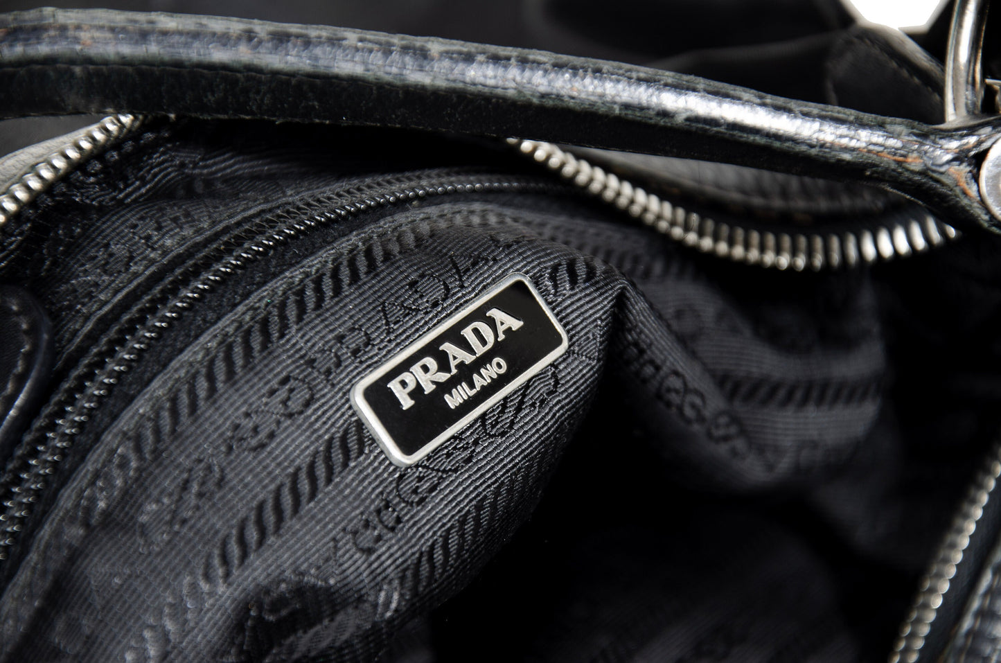 90s Prada black nylon and leather shoulder bag