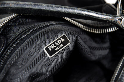 90s Prada black nylon and leather shoulder bag
