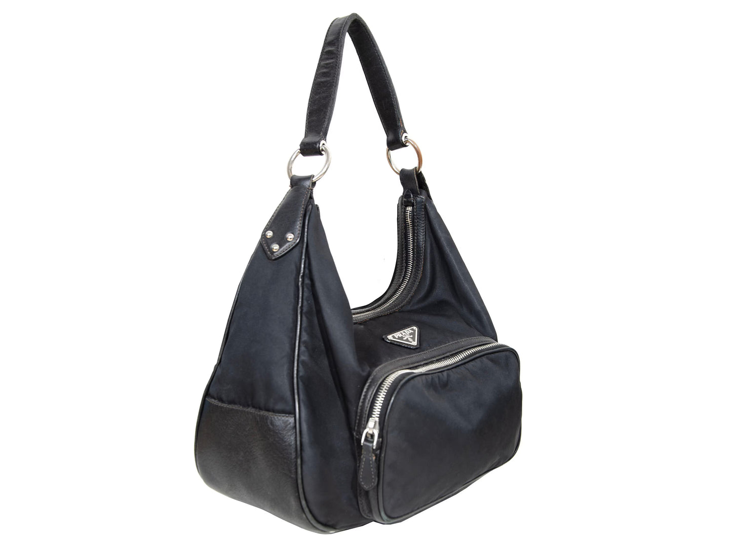 90s Prada black nylon and leather shoulder bag