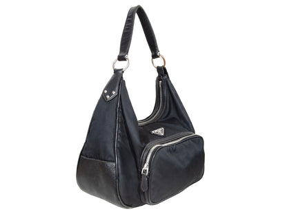 90s Prada black nylon and leather shoulder bag