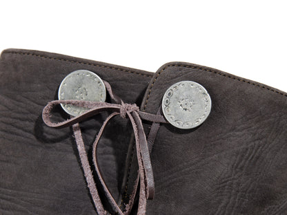 F/W 2005 Marithé + François Girbaud harness leather boots / MFG brown leather asymmetrical wedge heel tall boots / Made in Italy