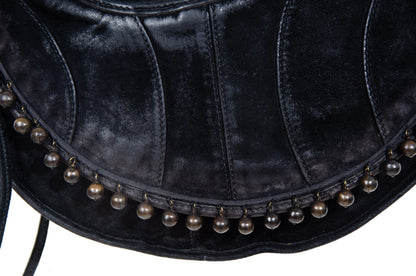 Vintage Costume National asymmetrical black leather bag / Archive Costume National half moon deer leather deformed hobo bag / Made in Italy