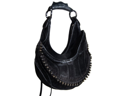 Vintage Costume National asymmetrical black leather bag / Archive Costume National half moon deer leather deformed hobo bag / Made in Italy