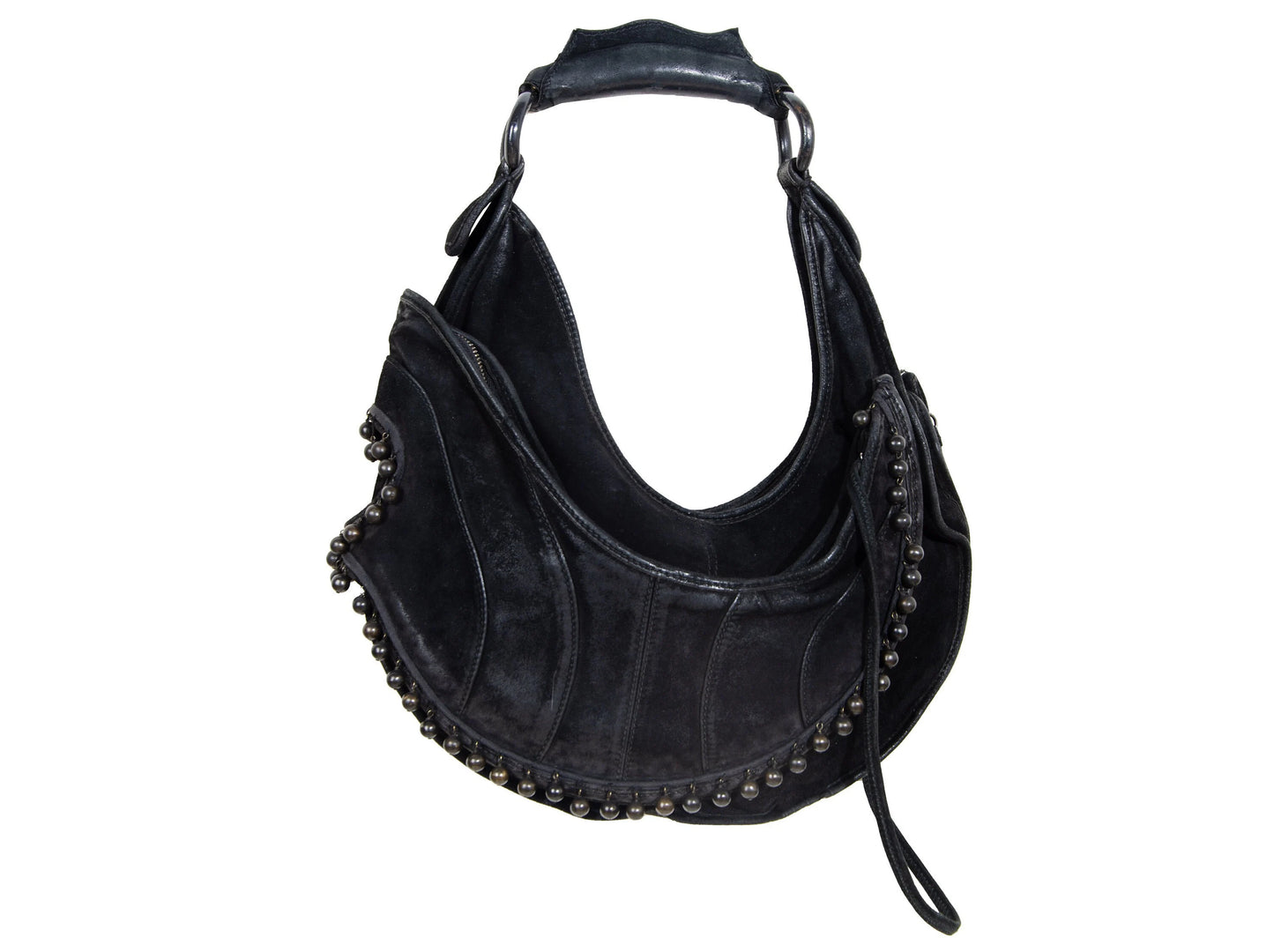 Vintage Costume National asymmetrical black leather bag / Archive Costume National half moon deer leather deformed hobo bag / Made in Italy
