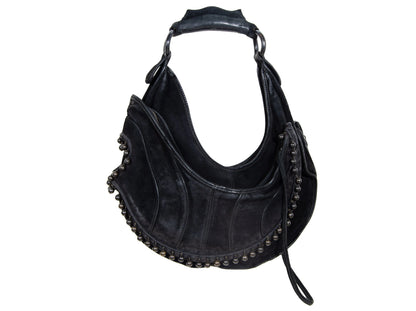 Vintage Costume National asymmetrical black leather bag / Archive Costume National half moon deer leather deformed hobo bag / Made in Italy