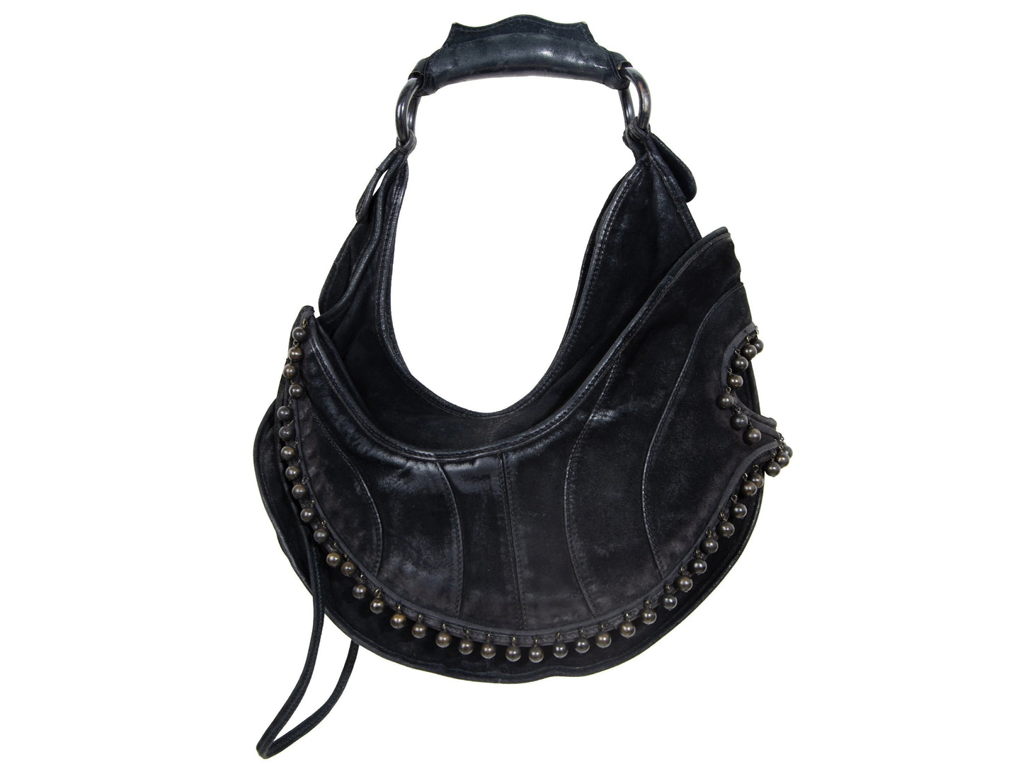 Vintage Costume National asymmetrical black leather bag / Archive Costume National half moon deer leather deformed hobo bag / Made in Italy