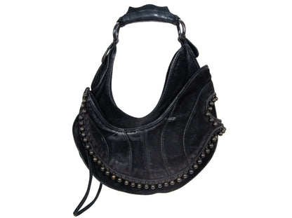 Vintage Costume National asymmetrical black leather bag / Archive Costume National half moon deer leather deformed hobo bag / Made in Italy