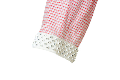 SS2000 Miu Miu zip front pink check rhinestone hem shirt / Archive Miu Miu checkered pink shirt jacket / Made in Italy