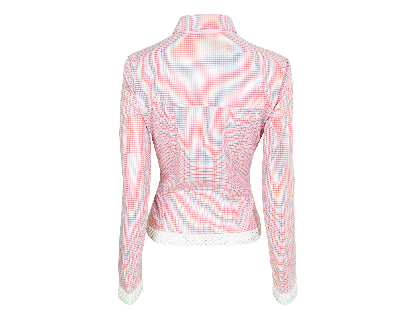 SS2000 Miu Miu zip front pink check rhinestone hem shirt / Archive Miu Miu checkered pink shirt jacket / Made in Italy