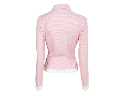 SS2000 Miu Miu zip front pink check rhinestone hem shirt / Archive Miu Miu checkered pink shirt jacket / Made in Italy
