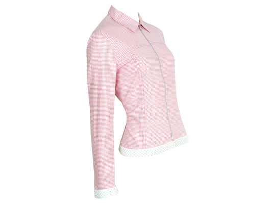 SS2000 Miu Miu zip front pink check rhinestone hem shirt / Archive Miu Miu checkered pink shirt jacket / Made in Italy