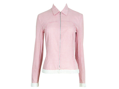 SS2000 Miu Miu zip front pink check rhinestone hem shirt / Archive Miu Miu checkered pink shirt jacket / Made in Italy