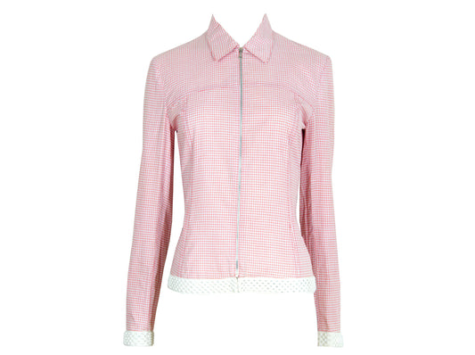 SS2000 Miu Miu zip front pink check rhinestone hem shirt / Archive Miu Miu checkered pink shirt jacket / Made in Italy