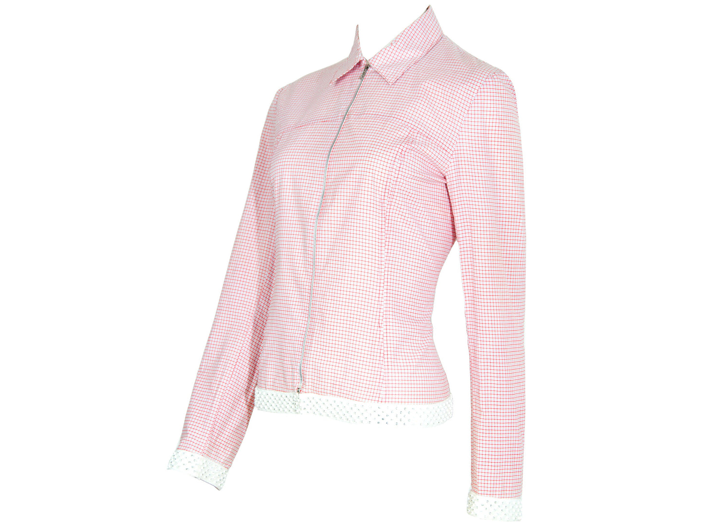 SS2000 Miu Miu zip front pink check rhinestone hem shirt / Archive Miu Miu checkered pink shirt jacket / Made in Italy