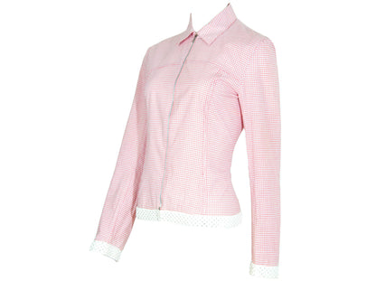 SS2000 Miu Miu zip front pink check rhinestone hem shirt / Archive Miu Miu checkered pink shirt jacket / Made in Italy
