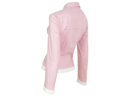 SS2000 Miu Miu zip front pink check rhinestone hem shirt / Archive Miu Miu checkered pink shirt jacket / Made in Italy