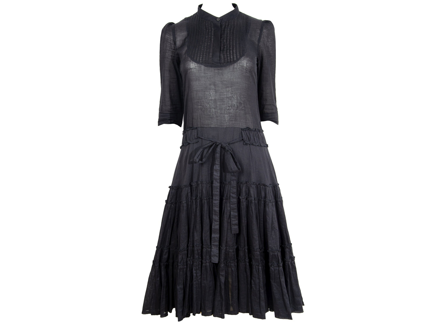 Vintage Miu Miu black cotton dress / Miu Miu puffy sleeves pleated shirt dress / Made in Italy