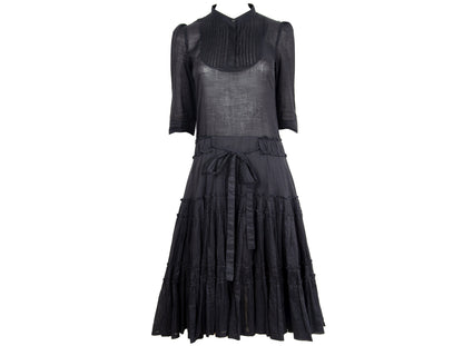 Vintage Miu Miu black cotton dress / Miu Miu puffy sleeves pleated shirt dress / Made in Italy
