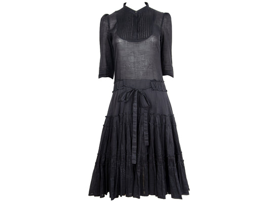 Vintage Miu Miu black cotton dress / Miu Miu puffy sleeves pleated shirt dress / Made in Italy