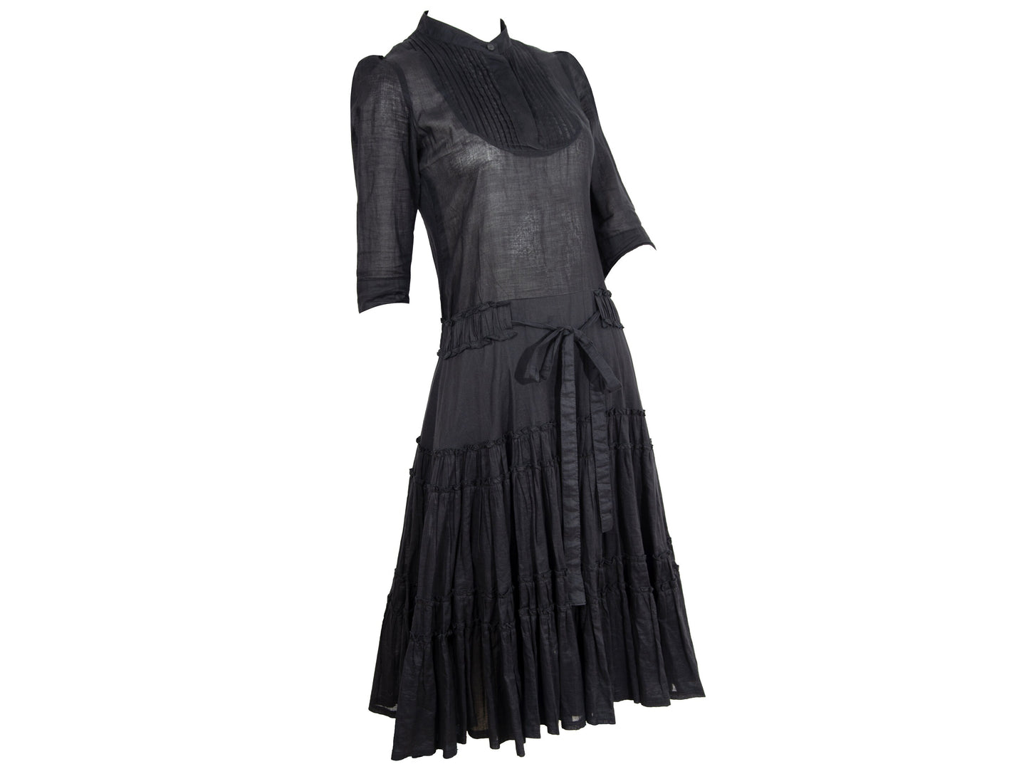 Vintage Miu Miu black cotton dress / Miu Miu puffy sleeves pleated shirt dress / Made in Italy