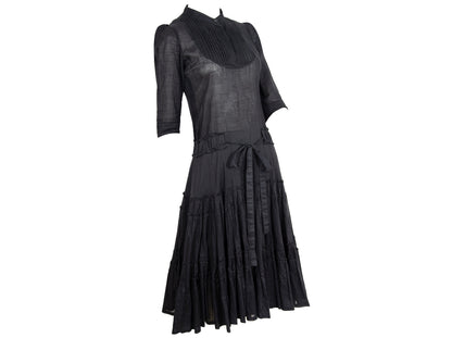 Vintage Miu Miu black cotton dress / Miu Miu puffy sleeves pleated shirt dress / Made in Italy