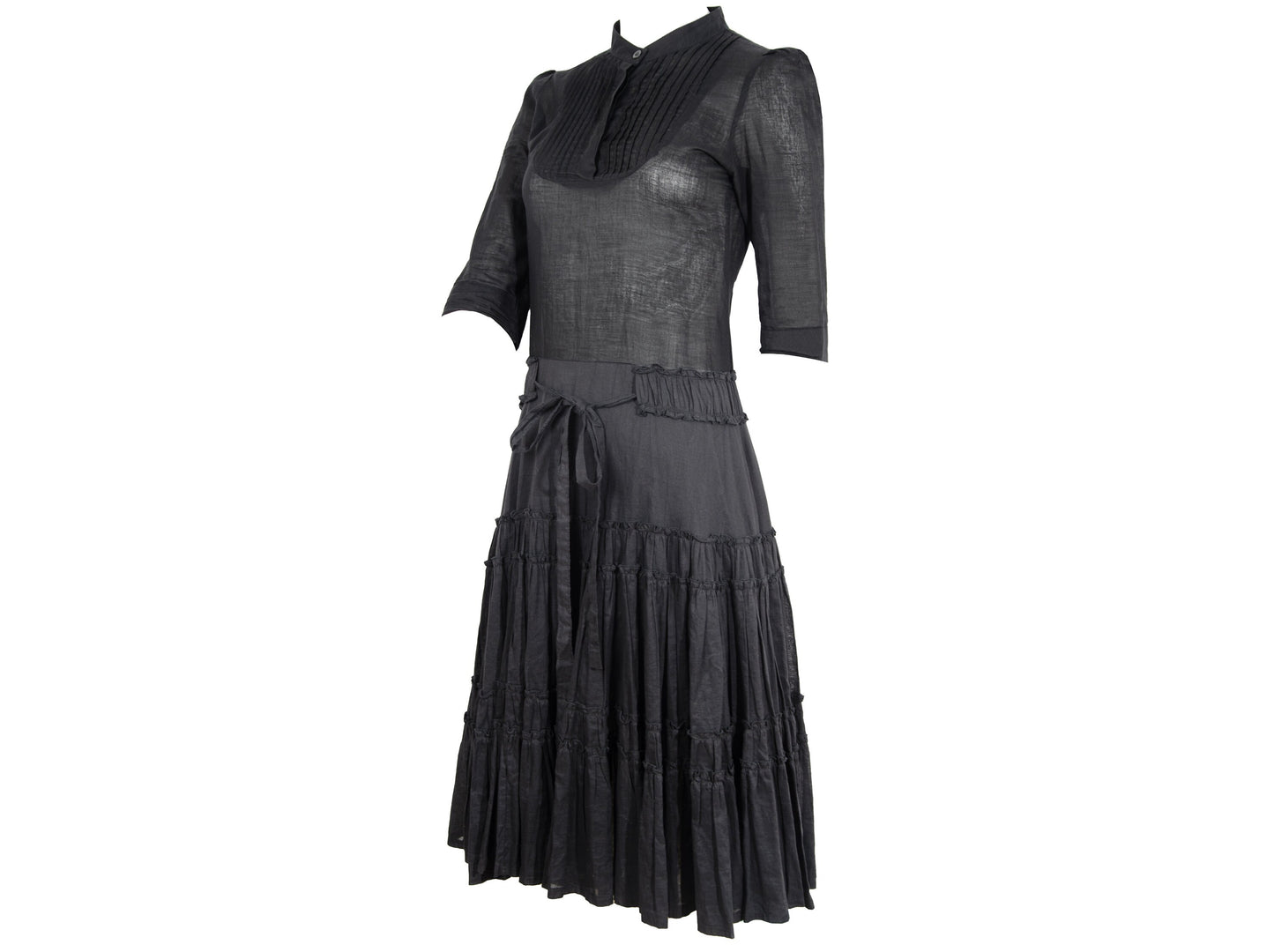 Vintage Miu Miu black cotton dress / Miu Miu puffy sleeves pleated shirt dress / Made in Italy