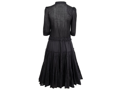 Vintage Miu Miu black cotton dress / Miu Miu puffy sleeves pleated shirt dress / Made in Italy