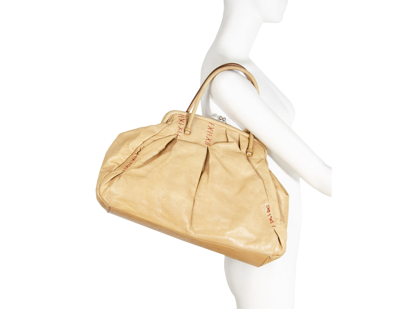 F/W 2000 Miu Miu beige leather exposed stitching kiss lock slouchy doctor bag