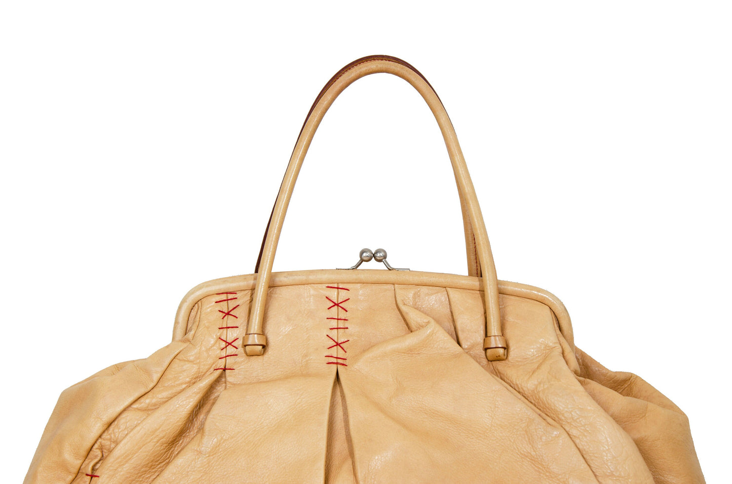 F/W 2000 Miu Miu beige leather exposed stitching kiss lock slouchy doctor bag