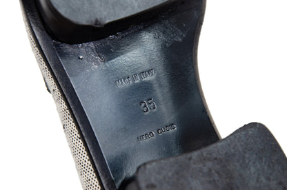 S/S 1999 Prada split sole platform loafers / 90s archive Prada tweed and leather chunky sole fringe loafers / Made in Italy