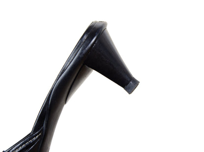 90s Prada kitten heels black leather open back mules / Vintage metal o ring buckle Prada low heel sandals / Made in Italy