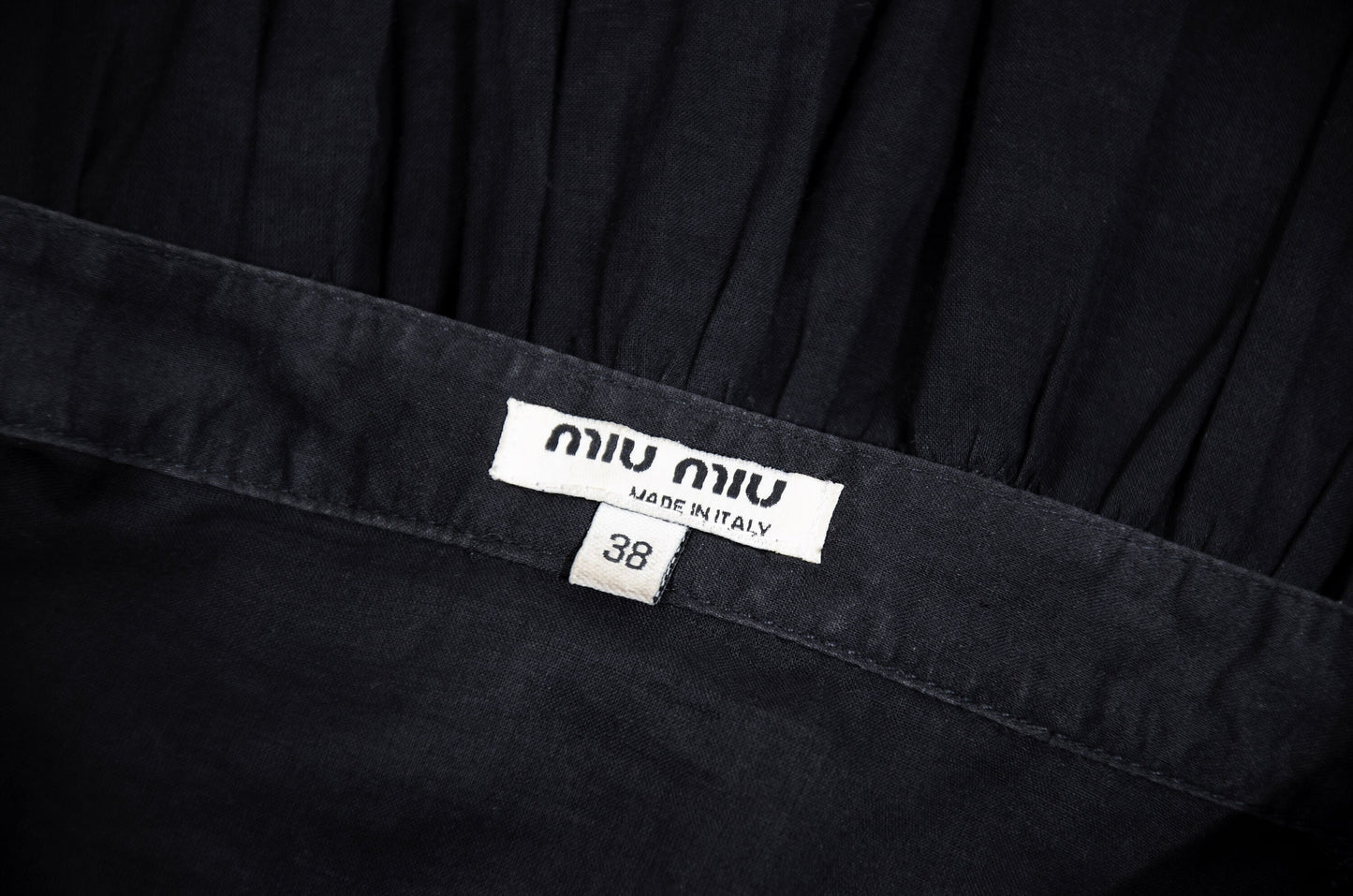 Vintage Miu Miu black cotton dress / Miu Miu puffy sleeves pleated shirt dress / Made in Italy