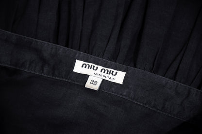 Vintage Miu Miu black cotton dress / Miu Miu puffy sleeves pleated shirt dress / Made in Italy