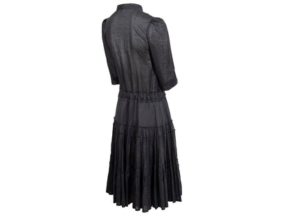 Vintage Miu Miu black cotton dress / Miu Miu puffy sleeves pleated shirt dress / Made in Italy