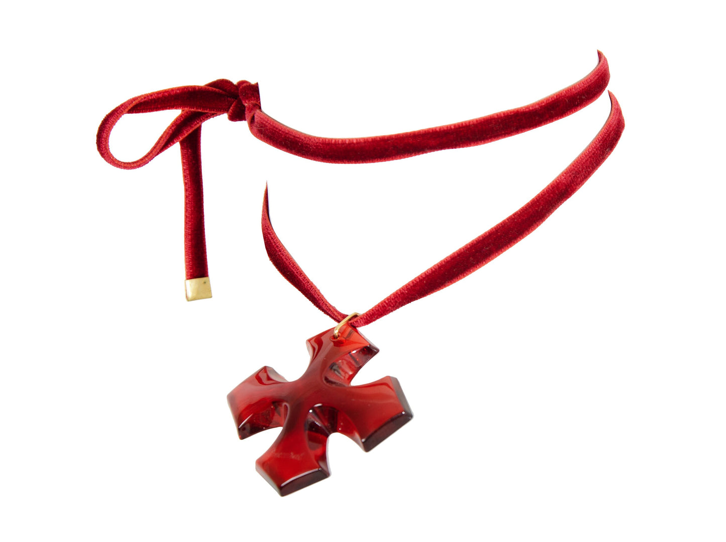 Vintage Baccarat red crystal oversized occitane cross 18K gold choker necklace