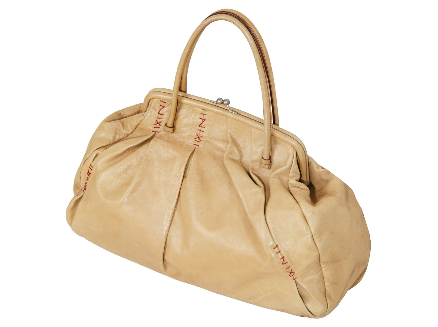 F/W 2000 Miu Miu beige leather exposed stitching kiss lock slouchy doctor bag