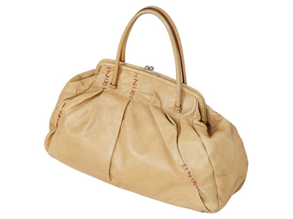 F/W 2000 Miu Miu beige leather exposed stitching kiss lock slouchy doctor bag